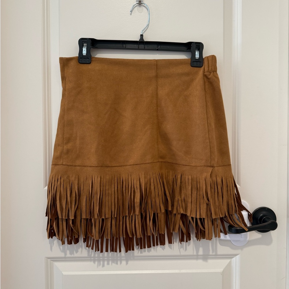 Amazon Tan Fringe Mini Skirt